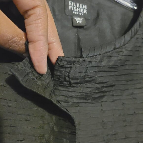 Eileen Fisher Petite | Women's 100% Silk Black Crepe Blazer Jacket (Size Small) - Picture 4 of 14